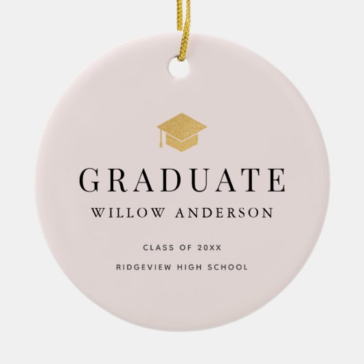 卒業式キャップミニマリストフォトピンク セラミックオーナメント (正面)