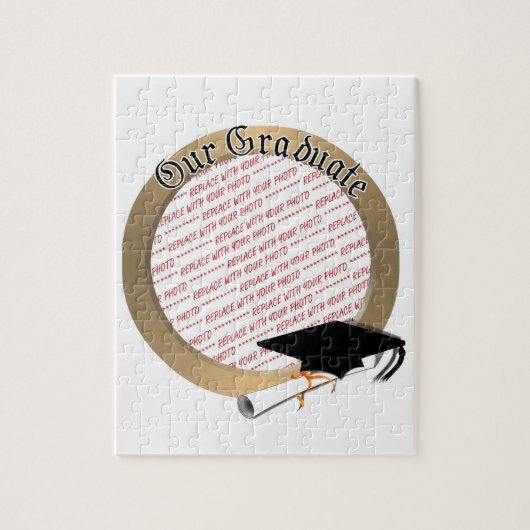 卒業式キャップ付き/金ゴールド枠 ジグソーパズル (縦)