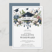 卒業式キャップ卒業証書フローラバナーグラードパーティー 招待状 (正面/裏面)