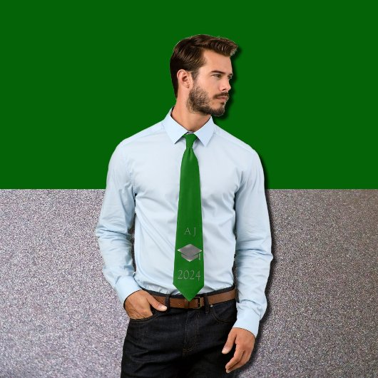 卒業式キャップ2025 -モノグラムのエメラルド ネクタイ