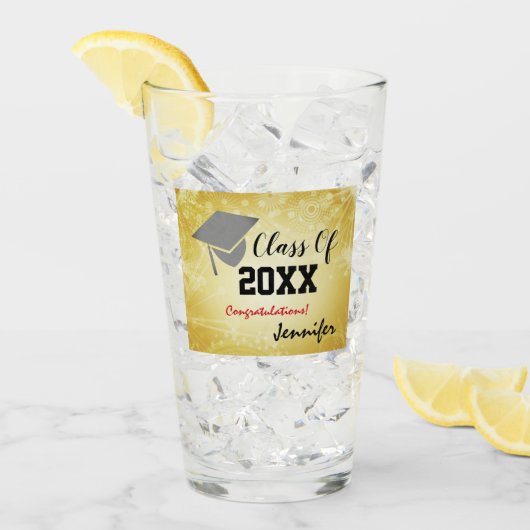 卒業式キャップ20XXクラスパーティーBeigie タンブラーグラス (アイス正面)