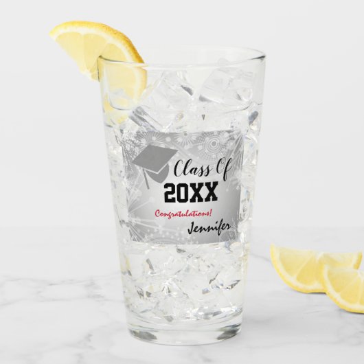 卒業式キャップ20XX年級パーティーシルバー タンブラーグラス (アイス正面)