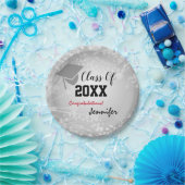 卒業式キャップ20XX年級パーティーシルバー ペーパープレート (パーティー)