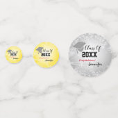 卒業式キャップ、クラス20XXパーティーシルバー/金ゴールド コンフェッティ (正面)