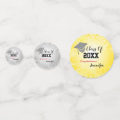 卒業式キャップ、クラス20XXパーティーシルバー/金ゴールド コンフェッティ (裏面)