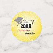 卒業式キャップ、クラス20XXパーティーシルバー/金ゴールド コンフェッティ (スモール正面)