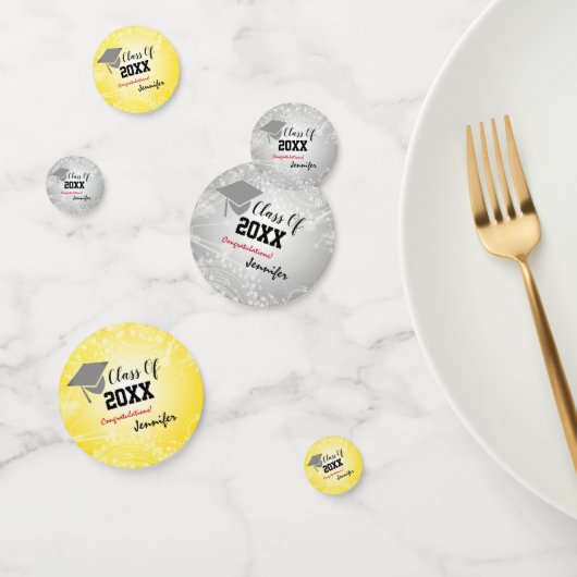 卒業式キャップ、クラス20XXパーティーシルバー/金ゴールド コンフェッティ (グループ)