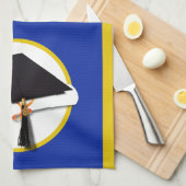 卒業式キャップ（ディプロマ付き） – 濃い青の背景 キッチンタオル (四つ折り)