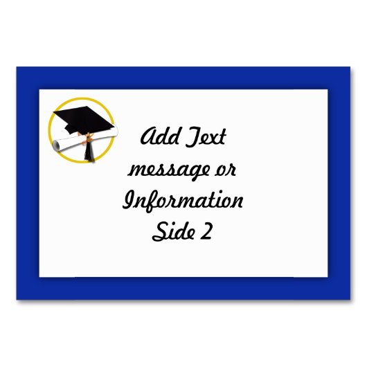 卒業式キャップ(ディプロマ付き) – 濃い青の背景 テーブルナンバー (裏面)