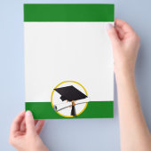 卒業式キャップ（ディプロマ付き） – 緑の背景 チラシ (手)