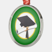 卒業式キャップ（ディプロマ付き） – 緑の背景 メタルオーナメント (左)
