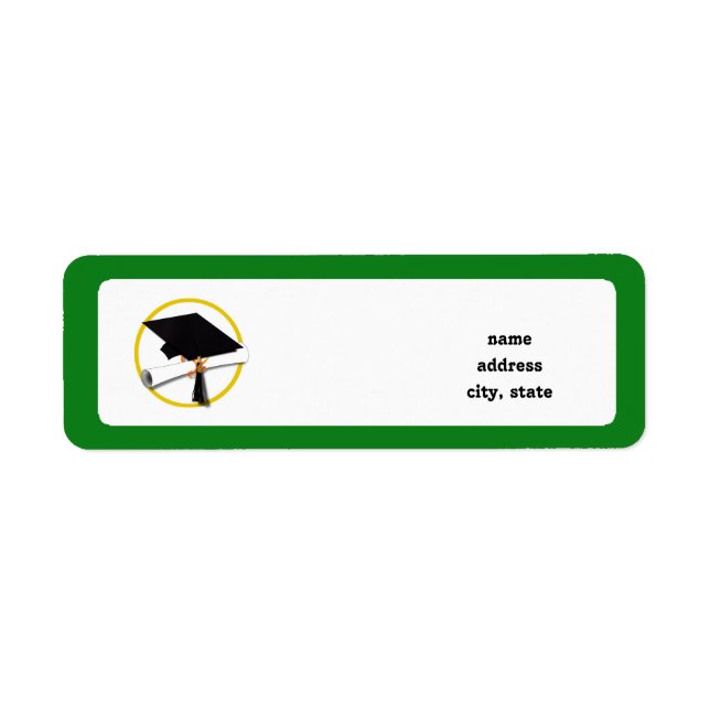 卒業式キャップ（ディプロマ付き） – 緑の背景 ラベル (正面)