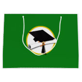 卒業式キャップ(ディプロマ付き) – 緑の背景 ラージペーパーバッグ (正面)