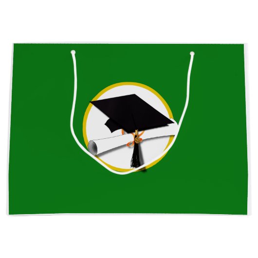 卒業式キャップ(ディプロマ付き) – 緑の背景 ラージペーパーバッグ (正面)