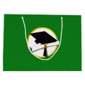 卒業式キャップ(ディプロマ付き) – 緑の背景 ラージペーパーバッグ (裏面)