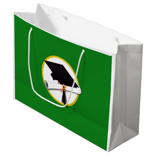 卒業式キャップ(ディプロマ付き) – 緑の背景 ラージペーパーバッグ (正面アングル)