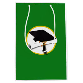 卒業式キャップ（ディプロマ付き） – 緑の背景 ラージペーパーバッグ