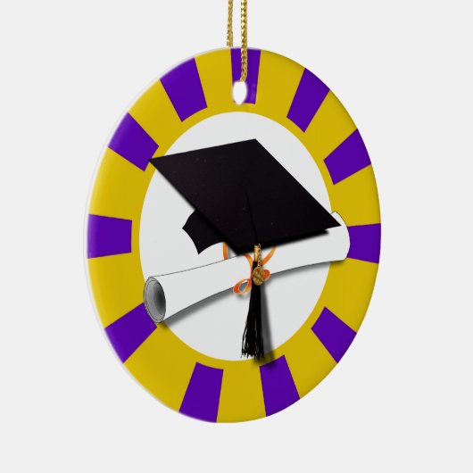 卒業式キャップ(ディプロマ付き) -金ゴールドと紫 セラミックオーナメント (右)