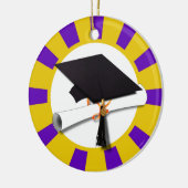 卒業式キャップ(ディプロマ付き) -金ゴールドと紫 セラミックオーナメント (左)