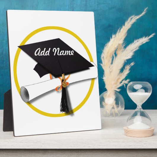 卒業式キャップ(卒業証書と金ゴールド円) フォトプラーク (側面)