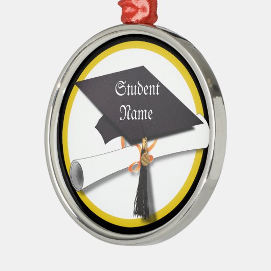 卒業式キャップ(卒業証書と金ゴールド円) メタルオーナメント (左)