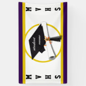 卒業式キャップ(卒業証書と金ゴールド円) 横断幕 (縦)