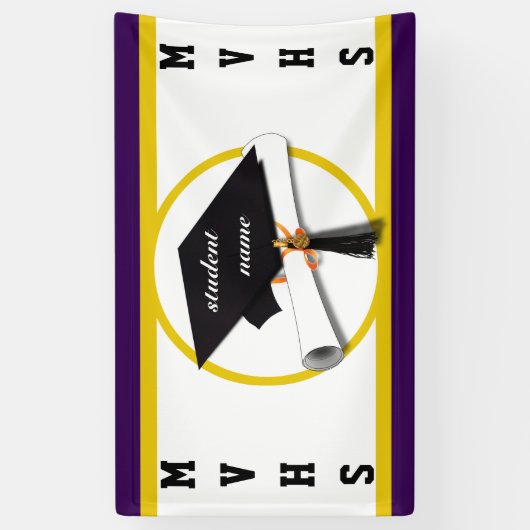 卒業式キャップ(卒業証書と金ゴールド円) 横断幕 (縦)