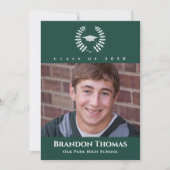 卒業式クラシックフォトダークグリーン葉ローレル 招待状 (正面)