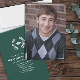卒業式クラシックフォトダークグリーン葉ローレル 招待状