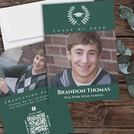 卒業式クラシックフォトダークグリーン葉ローレル 招待状