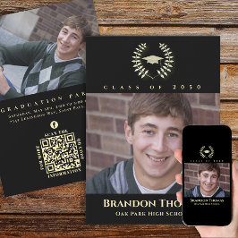 卒業式クラシックフォトブラック金ゴールド受賞者 招待状