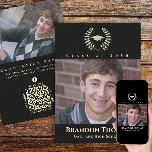 卒業式クラシックフォトブラック金ゴールド受賞者 招待状