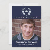 卒業式クラシックフォト ネイビーブルー学位記 ラウレル 招待状 (正面)