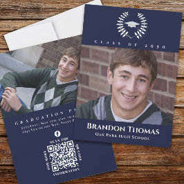 卒業式クラシックフォト ネイビーブルー学位記 ラウレル 招待状