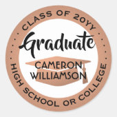 卒業式クラス年白黒と銅モデックス ラウンドシール (正面)