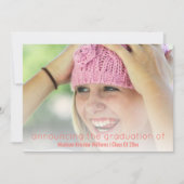 卒業式コーラルピンクシンプル色の白いオーバーレイフォト 案内状 (正面)