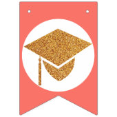 卒業式コーラルピンク金ゴールドカスタム学年 バンティングフラッグ (第1の旗)