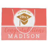 卒業式コーラルピンク金ゴールドシックパーソナライズされた ラージペーパーバッグ (裏面)