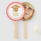 卒業式コーラルピンク金ゴールド写真おめでとう ハンドファン (正面&裏面)