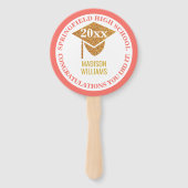 卒業式コーラルピンク金ゴールド写真おめでとう ハンドファン (正面)