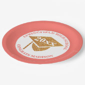 卒業式コーラルピンク金ゴールド装飾パーティー ペーパープレート (アングル)