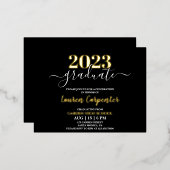 卒業式ゴールドフォイルの招待状 箔招待状ポストカード (正面/裏面)