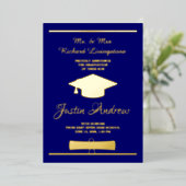 卒業式ゴールドフォイルブルー発表カード 箔招待状 (立ち正面)