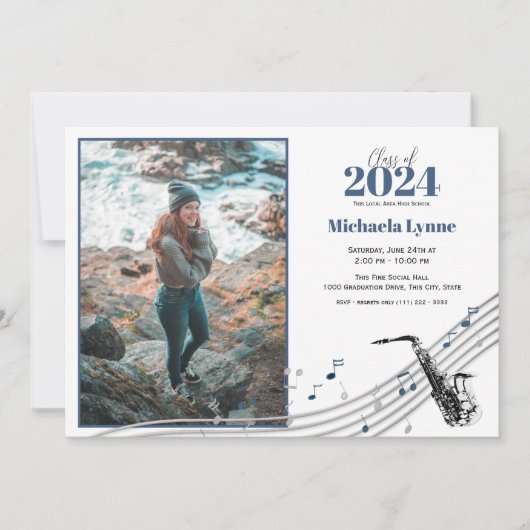 卒業式サキソフォーンマーチングバンド写真付き 招待状 (正面)
