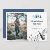 卒業式サキソフォーンマーチングバンド写真付き 招待状 (正面/裏面)