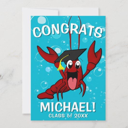 卒業式ザリガニ煮沸ロブスター魚介類パーティー 招待状 (正面)