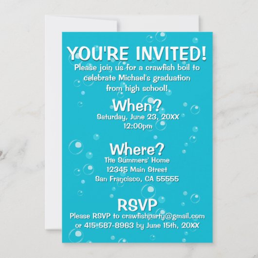 卒業式ザリガニ煮沸ロブスター魚介類パーティー 招待状 (裏面)