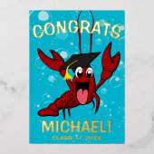 卒業式ザリガニ煮沸ロブスター魚介類パーティー 箔招待状 (正面)