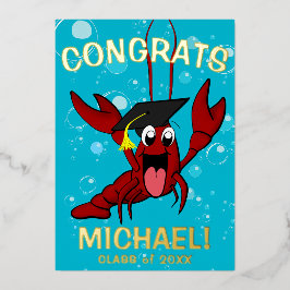 卒業式ザリガニ煮沸ロブスター魚介類パーティー 箔招待状