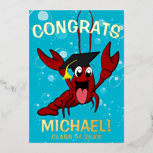 卒業式ザリガニ煮沸ロブスター魚介類パーティー 箔招待状 (正面)